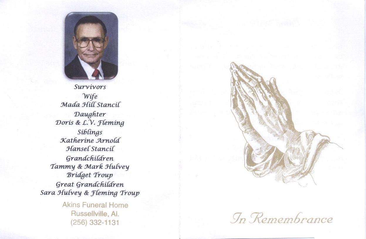 Malcolm "Fritz" Stancil Funeral Memorial Pamphlet